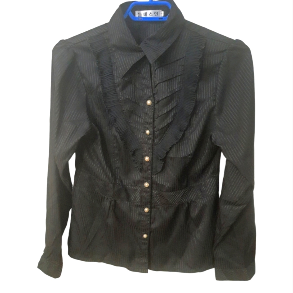 BLACK on black striped textured button-down shirt